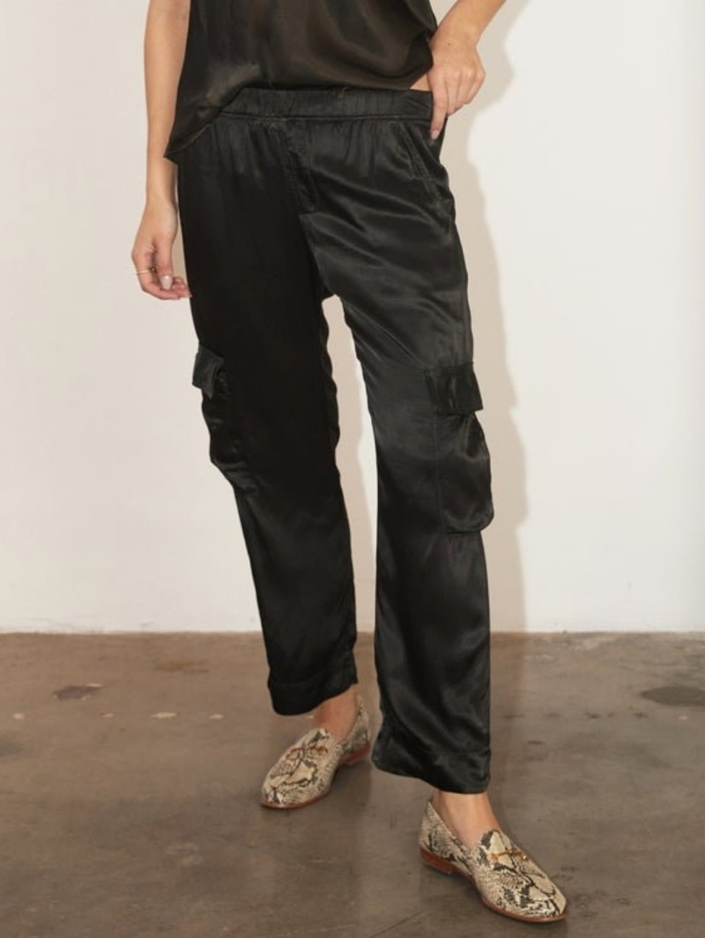 LAMade Black Silky Cargo Pants
